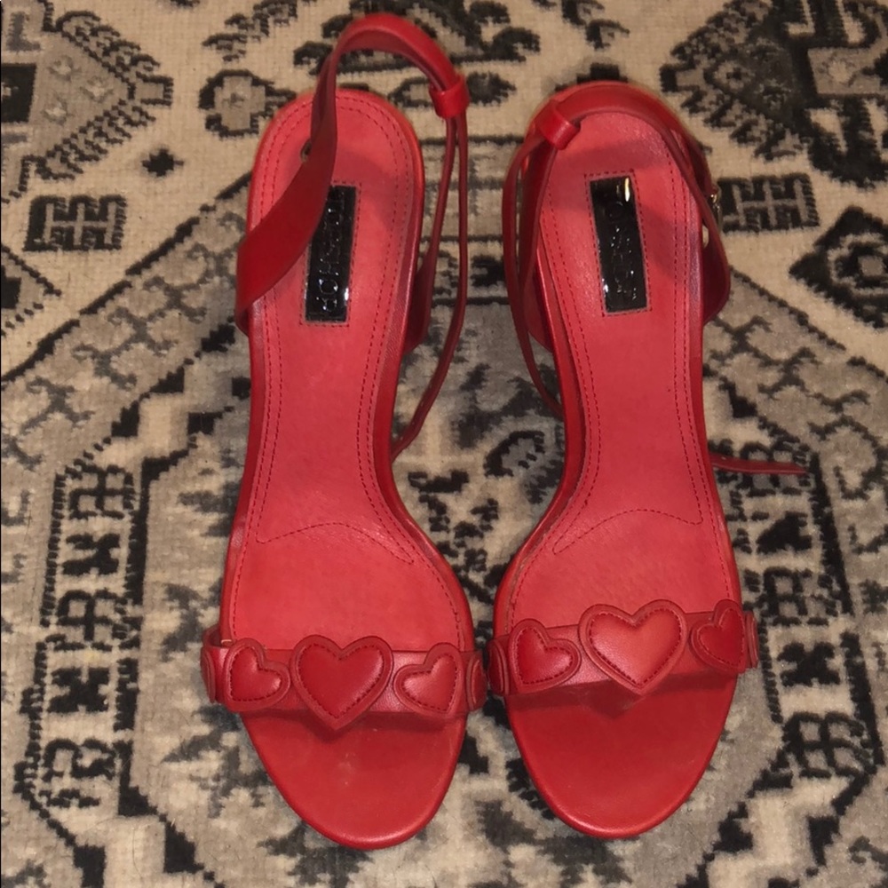 Red leather high heels